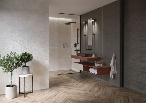 Płytki ceramiczne i gresowe imitujące beton w łazienkowych aranżacjach
